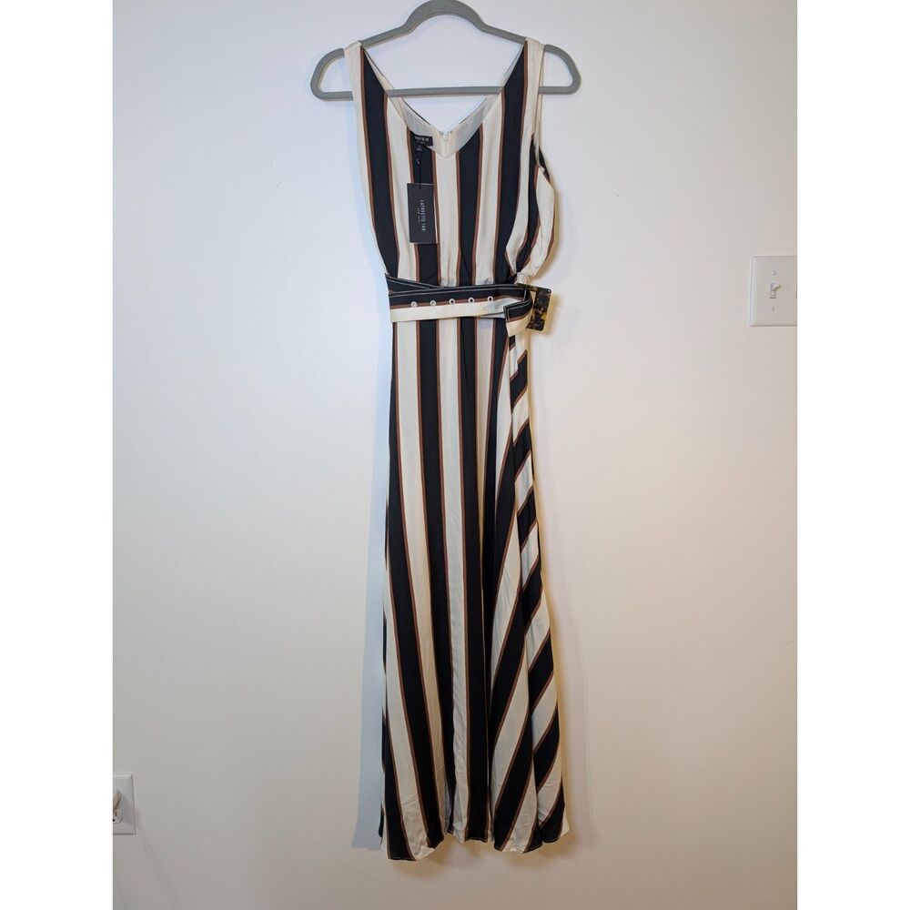 Lafayette 148 New York Striped Maxi Dress Size 2 Belted Sleeveless Viscose NWT - Picture 8 of 10